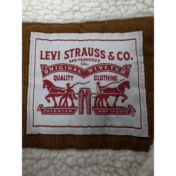 Levis Corduroy Sherpa Lined Trucker Jacket Men’s XXL Brown Snap Zip - Picture 9 of 16